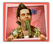 Ace Ventura mit Gemüse im Mund