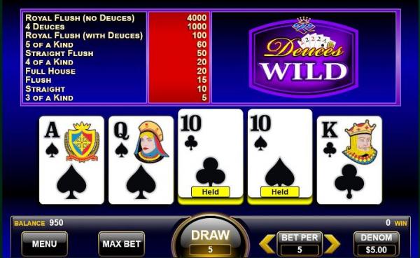 deuces wild video poker set draw