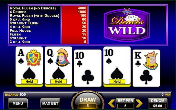 deuces wild video poker flush draw