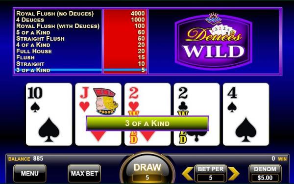 deuces wild video poker 3 of a kind