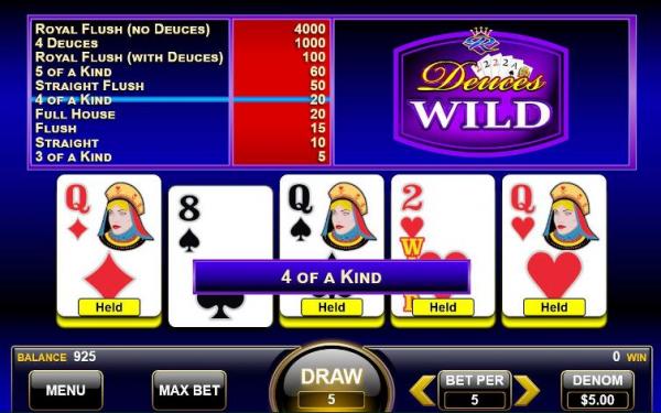 deuces wild video poker four of a kind