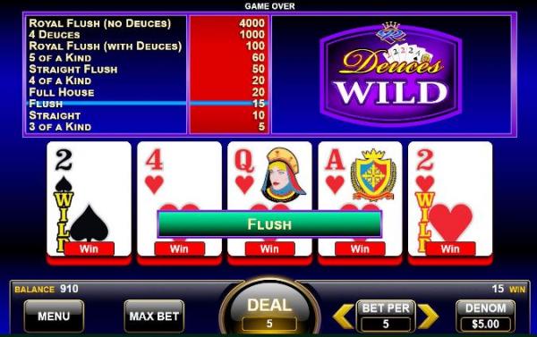 deuces wild video poker flush draw
