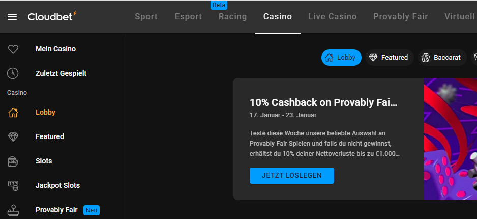 Cloudbet Casino Desktop