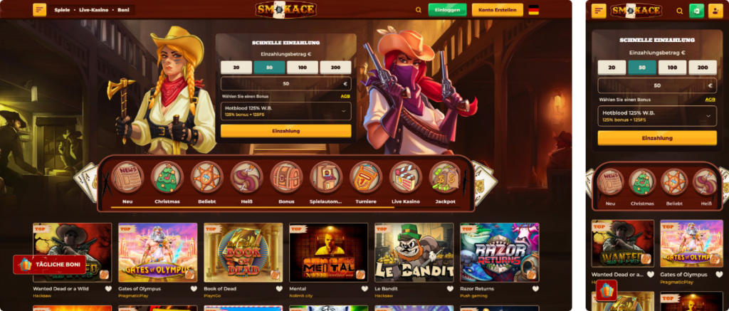smokace casino desktop screenshot