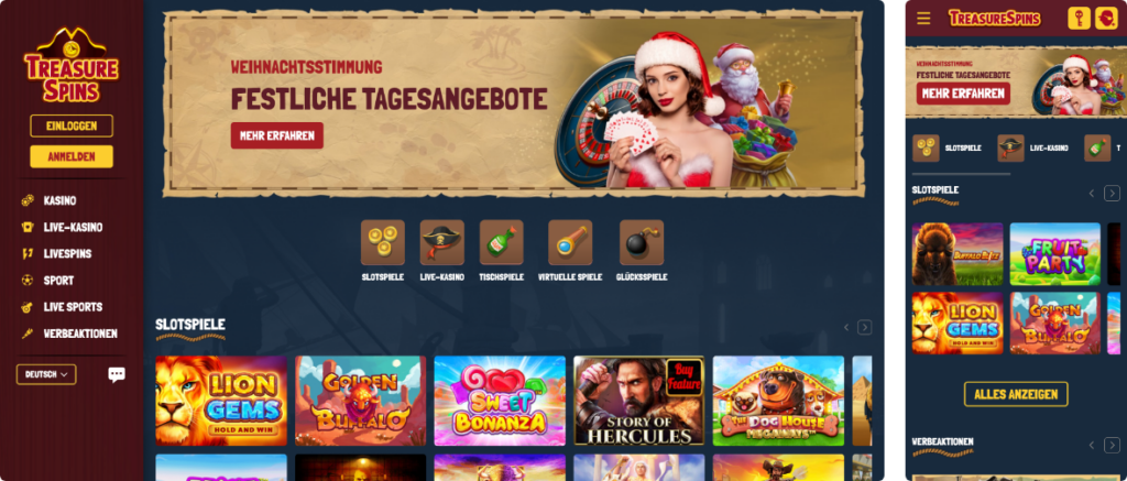 treasure casino desktop screenshot