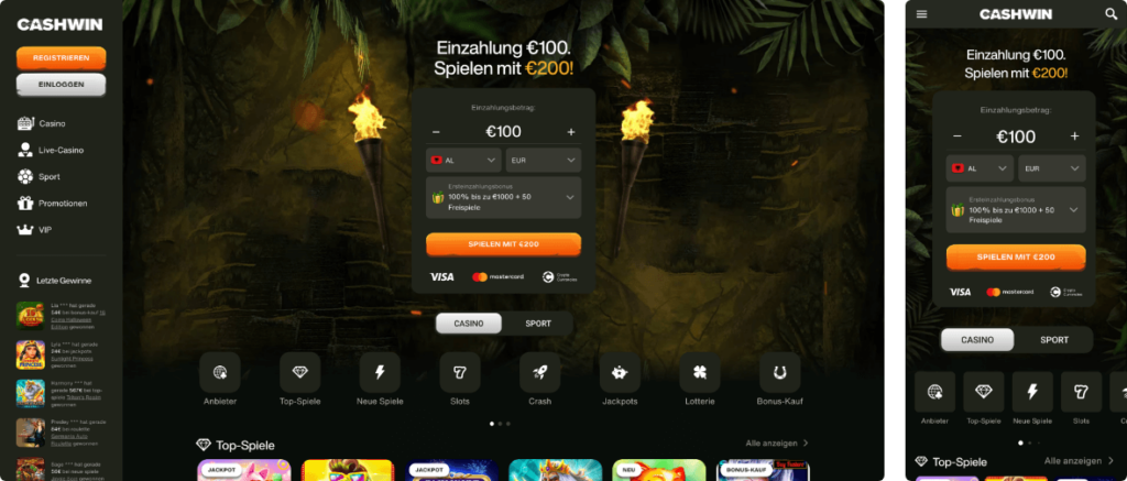 cashwin casino desktop und mobile