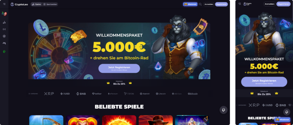 cryptoleo casino desktop screensot