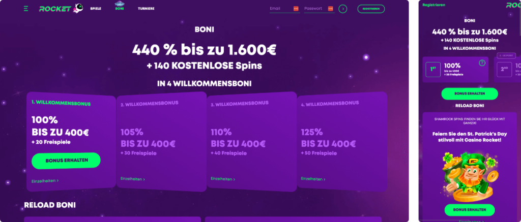 rocket casino desktop und mobile